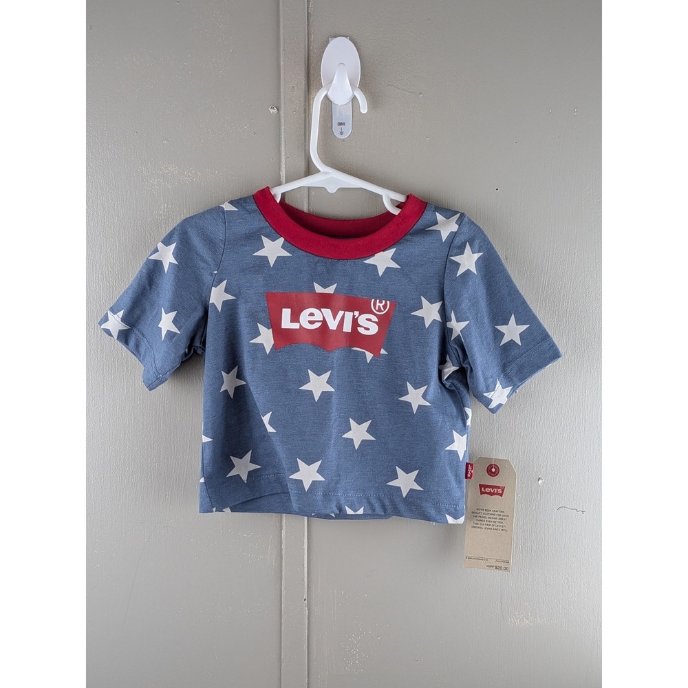 Levis Toddler Girls Stars and Stripes Batwing Logo Graphic T-Shirt Blue 3T NWT